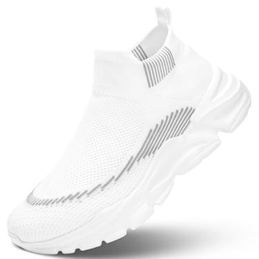 Imagem de AONEREALRUN Tênis masculino sem cadarço para corrida, confortável, respirável, leve, antiderrapante, atlético, academia, treino, casual, moderno, Z - Branco, 39