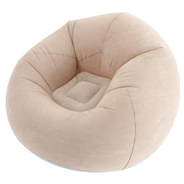 Imagem de Tcwhniev Cadeira de pufe inflável, cadeira inflável de acampamento, sofá inflável dobrável, sofá inflável, capacidade de carga de 80 kg para sala de estar, quarto, sala de leitura (bege)