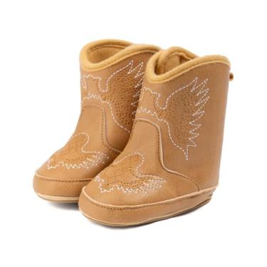 Imagem de Bellocasa Botas de cowboy ocidentais para bebês, meninos, meninas, antiderrapante, sola macia, para recém-nascido, primeiro andador, 3167/marrom claro, 12-18 Months Toddler
