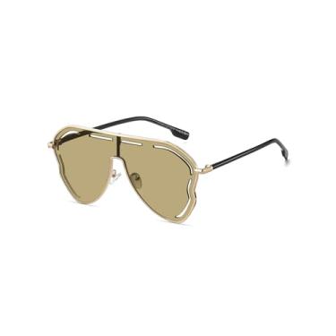 Imagem de KAJILA Óculos de sol femininos modernos, óculos de sol grandes, lentes de proteção UV400 de 69 mm com armação de metal (98271), Dourado