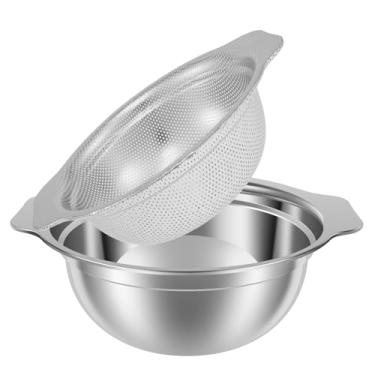 Imagem de Escorredor microporoso de aço inoxidável, escorredor de aço inoxidável com alça, filtro de arruela de arroz com tigela de mistura, para drenar macarrão cozido, macarrão, legumes, frutas e arroz (29 cm