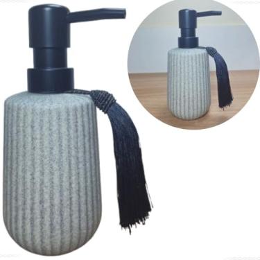 Imagem de Dispensador de Sabonete Líquido Saboneteira Decorativa Válvula Preta Fosca Cinza Texturizado Tipo Cimento Queimado Design Minimalista – 350ml - Kris Home®