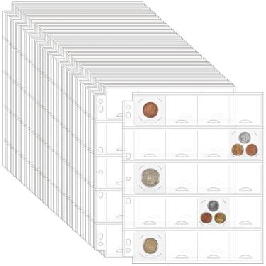Imagem de 60 folhas de fichário Uncle Paul para moedas de 5 cm x 5 cm - 1200 bolsos 7 furos porta-páginas de moedas para papelão compatível com fichário de coleta de moedas de 3 anéis, 4 anéis CS5460