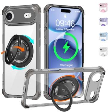 Imagem de WPCase Capa transparente para iPhone Air com suporte [compatível com MagSafe], capa resistente de grau militar com suporte magnético giratório 360 para mulheres e homens, preto transparente