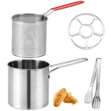 Imagem de Panela de fritadeira com cesta, panela de fritadeira de aço inoxidável mini fritadeira a óleo, cesta de fritadeira de batata fritadeira alça antiescaldante utensílios de cozinha destacáveis para