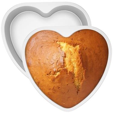 Imagem de XYTZHSAI Formas de bolo de alumínio em forma de coração, 2 peças de molde de bolo de coração, formas antiaderentes de bolo de 25,4 cm, lata de bolo reutilizável, conjunto de ferramentas de molde de