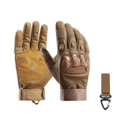 Imagem de Nswern Luvas táticas masculinas com tela sensível ao toque com revestimento rígido acolchoado de palma de couro para esportes ao ar livre, motociclismo, ciclismo, airsoft, paintball, caça, caminhada