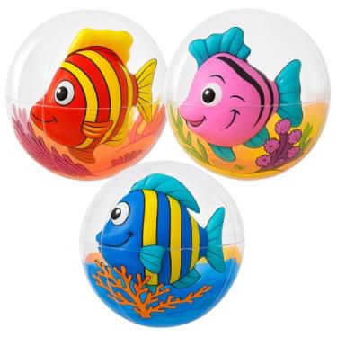 Imagem de ArtCreativity Bolas de praia de peixe 3D para crianças, conjunto de 3, bolas transparentes com peixes coloridos dentro, brinquedos infláveis de piscina e decorações de festa aquática, suprimentos e