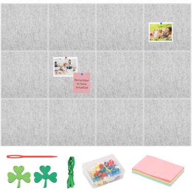 Imagem de Quadro grande de cortiça de 9/12 peças, azulejos de parede de feltro, quadro de avisos de cortiça, azulejos de placa de cortiça de feltro para parede, placa autoadesiva de pinos de parede, quadro de