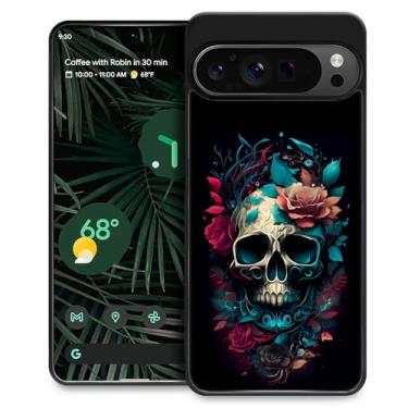 Imagem de DAIZAG Capa compatível com Google Pixel 9 Pro XL, caveira com flores, antiqueda, à prova de arranhões, capa protetora com padrão personalizado