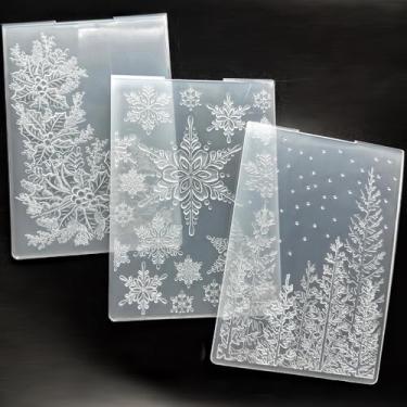 Imagem de 3 pastas em relevo, árvore de Natal, flocos de neve para fazer cartões, estêncil, molde de decoração de cartão de papel de plástico, para álbum de recortes, artesanato, 12 x 17 cm (elementos de Natal)