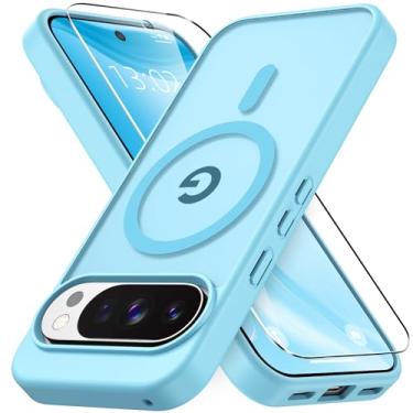 Imagem de Vansdon Capa para Google Pixel 10/10 Pro, compatível com MagSafe, capa protetora fina fosca translúcida magnética com 1 protetor de tela - proteção contra quedas de nível militar (azul claro)