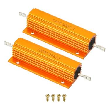 Imagem de PATIKIL Resistor de revestimento de alumínio de 100 W 300 Ohm com parafusos, 2 conjuntos de resistores de caixa de alumínio alojados resistores enrolados com rosca resistores de energia de torneira de
