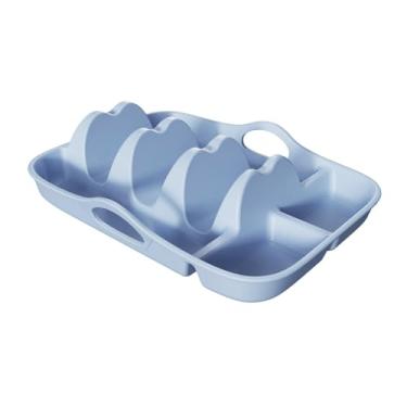 Imagem de Generic Suporte de silicone para tacos, prato reutilizável para máquina de lavar louças com alças, prato para servir tacos para buffet, festa, restaurante, Azul