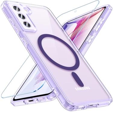 Imagem de Hensinple Capa magnética para Samsung Galaxy S21 FE 5G, S21 FE com protetor de tela [compatível com MagSafe], capa protetora fina à prova de choque traseira fosca para Samsung S21 FE, roxa