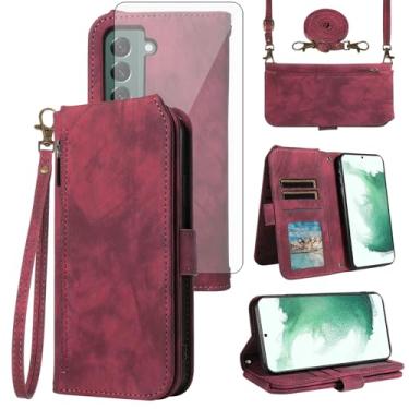 Imagem de Asuwish Capa de celular para Samsung Galaxy S22 Plus S22+ 5G carteira celular com protetor de tela de vidro temperado alça transversal alça flip porta-cartões S22+5G S22plus 22S + S 22 22+ mulheres