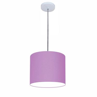 Imagem de Lustre Luminária Pendente Vivare Free Lux Pe-4106br Cúpula Em Tecido 20x25cm Lilás Canopla Branca E Fio Cristal
