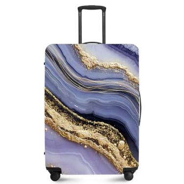 Imagem de FOREVER QUEEN Capa protetora de mala de mármore luxuosa, antiarranhões, capa de bolsa elástica, lavável e durável de poliéster, Gradiente roxo dourado, S(fits 20-22inch suitcase), Mármore