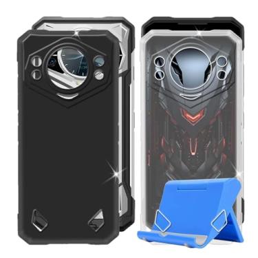 Imagem de Capa de telefone para Doogee S200X (6,7 polegadas), 2 capas à prova de choque capa protetora de silicone TPU ultra macio para Doogee S200X com suporte de telefone - preto + transparente