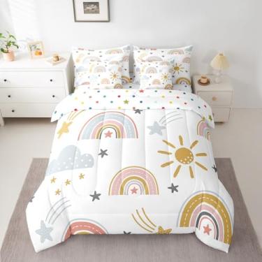 Imagem de Erosebridal Conjunto de edredom para meninas, sol e estrelas, conjunto de cama casal com 7 peças, para decoração de quarto de crianças, adolescentes, mulheres, desenho animado, nuvem, em um saco