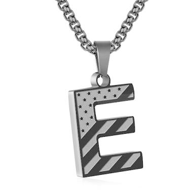Imagem de Zocomi Colar com pingente de inicial da bandeira americana para homens e meninos, corrente de aço inoxidável 316L A-Z caixa de letras 50 + 5 cm joias presentes, Aço inoxidável, Sem Pedra Preciosa