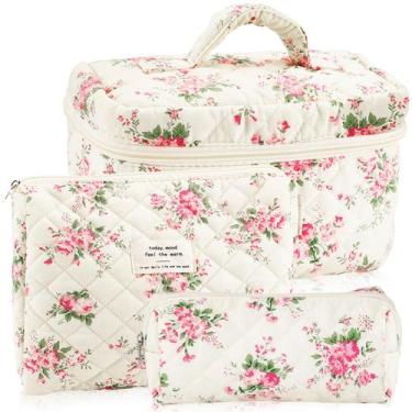Imagem de Conjunto de bolsas de maquiagem URSKYTOUS acolchoado de algodão rosa f