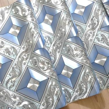 Imagem de ESSMOKO Papel de parede folha dourada diamante treliça alta reflexiva impermeável papel de parede não autoadesivo para bar adesivos de teto água-marinha prata 53 * 950 cm