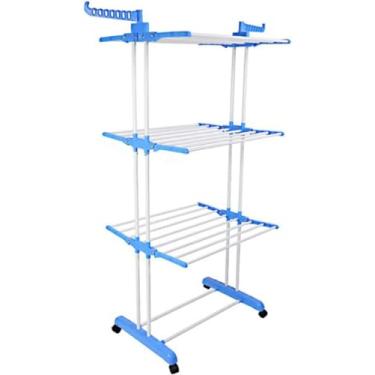 Imagem de Varal Grande 3 Andares Dobrável Com 4 Rodas