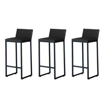 Imagem de Kit 3 Banquetas Alta Dani Reforçada Decorativa Balcão Bancada Cozinha Bar Base Preta Courino