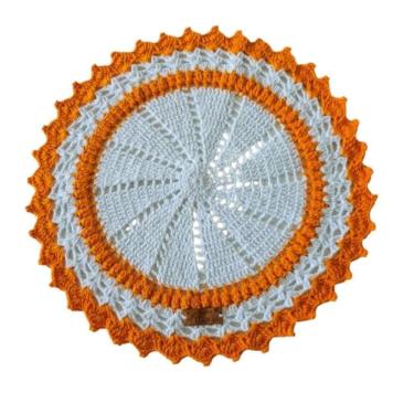 Imagem de Kit Com 6 Sousplat Em Crochê Artesanal 34Cm Branco E Laranja
