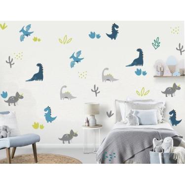 Imagem de Adesivo de Parede Infantil Dinossauro Azul e Cinza - 60 Adesivos - no-