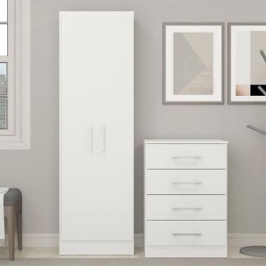 Imagem de Kit Armário Prateleira com Gaveteiro Multiuso MDP Branco 3000 MENU