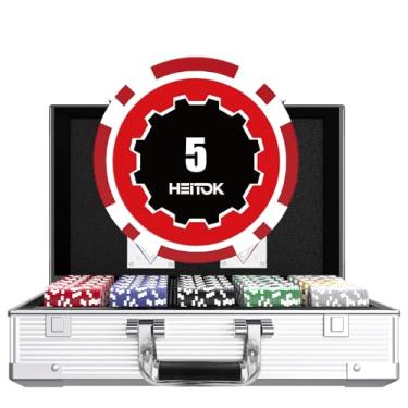 Imagem de Conjunto de 1000 fichas de poker numeradas com valores, fichas de casino pesadas de 11,5g, 2 baralhos e estojo compacto de alumínio para Texas Hold'em, blackjack