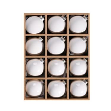 Imagem de WDS WONDROUS 12 peças de enfeites de bola de Natal branca, conjunto de enfeites de vidro fosco e brilhante de 6 cm para decoração de árvore de Natal, conjunto de bolas de Natal DIY para crianças e