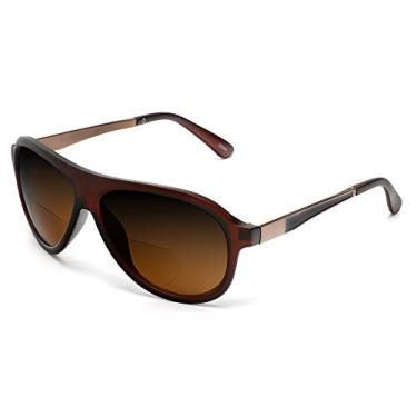 Imagem de SAMBA SHADES Óculos de sol bifocais Sun Readers Pilot Military Cool Factor Sunshade marrom fosco potência 2,50 (armação pequena)