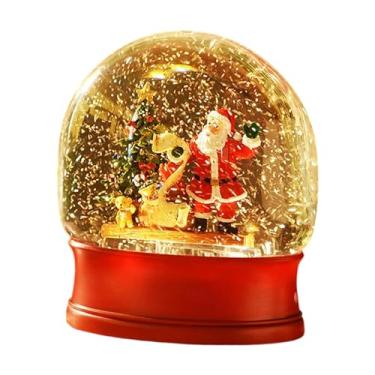 Imagem de Fenteer Globo de neve de Natal, caixa de música com luz noturna e glitter giratório, decoração de mesa para prateleira de festa de fim de ano