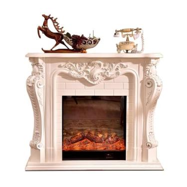 Imagem de Lareira Decorativa Lareira elétrica com manto esculpido requintado, lareira autônoma de 47,2" chama realista, aquecedor controle remoto