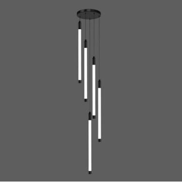 Imagem de Grande lustre de entrada para hall de entrada, escada, tetos altos, tubo longo, luz pendente linear, lustre linear moderno de LED para sala de estar, preto, 5 luzes