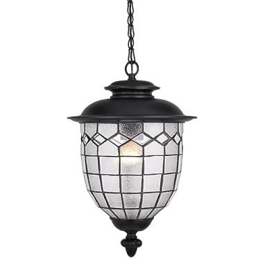 Imagem de Luminária pendente vintage preta de alumínio para varanda com abajur de vidro fosco, luminária de lustre para entrada de gazebo, quintal de 19,6 pol.