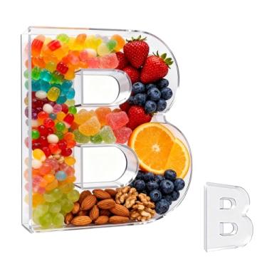Imagem de Bandeja de charcutaria acrílica com alfabeto de 25,4 cm – recarregável, reutilizável, bandeja de servir para bolos, doces em forma de letra, decoração de festa de aniversário de aniversário (letra B)