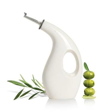 Imagem de Garrafa dispensadora de azeite de oliva de cerâmica para cozinha, garrafa dispensadora de vinagre de 500 ml com bico de aço inoxidável, recipiente opaco recarregável de azeite de oliva para xaropes de