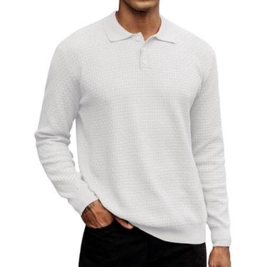 Imagem de Camisa polo Hardaddy Knit, manga comprida, suéter masculino com botões
