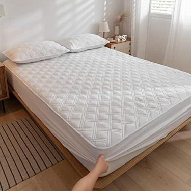 Imagem de Jogo de lençol com elástico para colchão Queen Twinpink, capa protetora de colchão acolchoado de algodão grosso, lavável, capa de cama e fronha para quarto de hotel 90 x 200 cm (solteiro branco 90 x