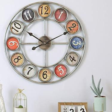 Imagem de Relógio de parede grande retro relógio de parede relógio retro sala de estar metal ferro relógio digital prata ouro (cor: A Tamanho: 60 cm)