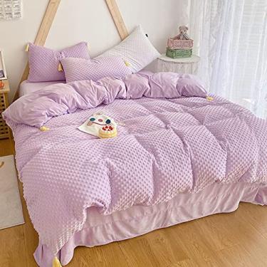 Imagem de Conjunto de capa de edredom de veludo estilo princesa com borlas, jogo de cama macio e quente, fecho de zíper, capa de edredom reversível para inverno amarelo 1,5 m (solteiro roxo 150 x 200 cm (59 x