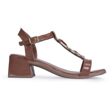 Imagem de Sandalia Salto Grosso Feminina Bico Quadrado Enfeite Metalizado Confor