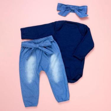 Imagem de Conjunto para Bebê Body e Calça Jeans com Faixinha - Era Uma Vez, Mari