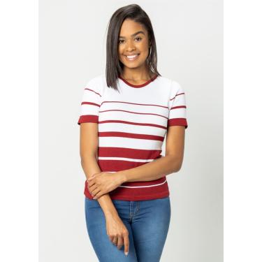 Imagem de Blusa Manga Curta Pau a Pique Modal Branco/Bordô