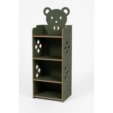 Imagem de Mesa de Cabeceira com Prateleira e Design de Urso em MDF para Quarto e Decoração(Selva)