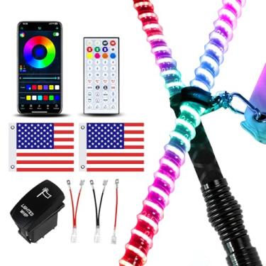 Imagem de VI9000 Luzes de chicote COB de 2 peças com aplicativo e controle remoto compatíveis com Polaris RZR Can-Am Maverick X3, luzes LED de perseguição RGB em espiral com interruptor basculante para barco